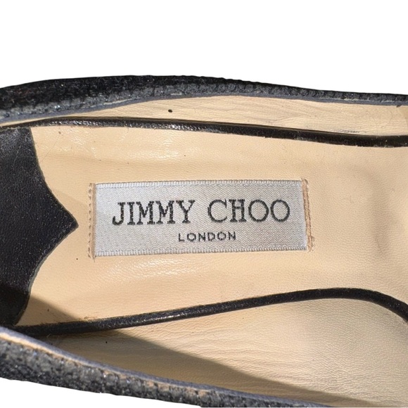 JIMMY CHOO Luna Anthracite Lamé Sparkly Peep Toe Heels EU 40.5 US Size 10.5 - Picture 6 of 16